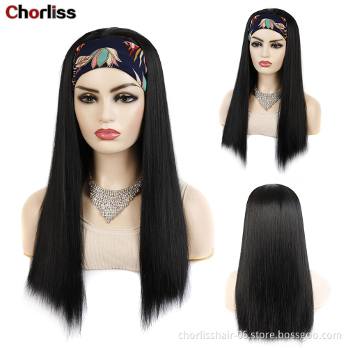 Wholesale Light Blonde Long Straight Scarf Colorful Turban Wig Cheap Heat Resistant Synthetic Headband Hair Wigs For Woman